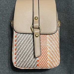 Beige and Orange Woven Crossbody Bag